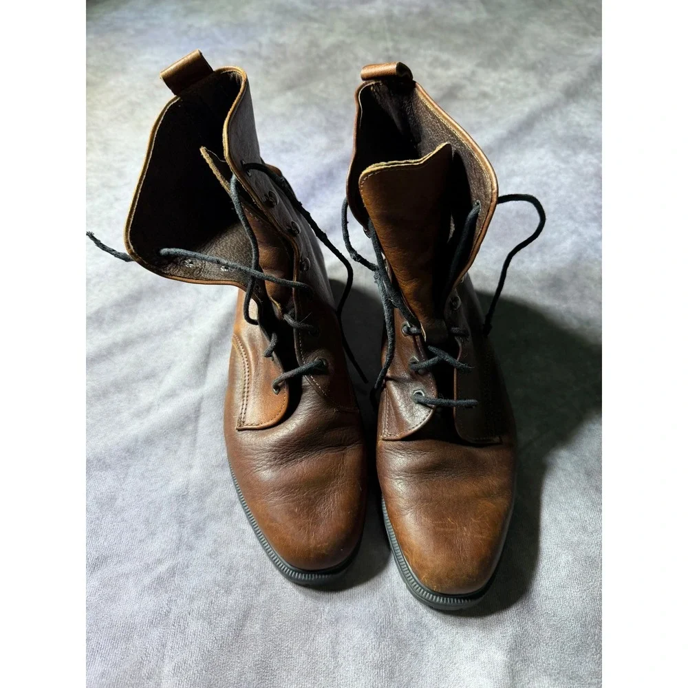 Eddie Bauer Vintage Brown Leather Lace Up Combat Boots Mens 8M Made in USA Lug
